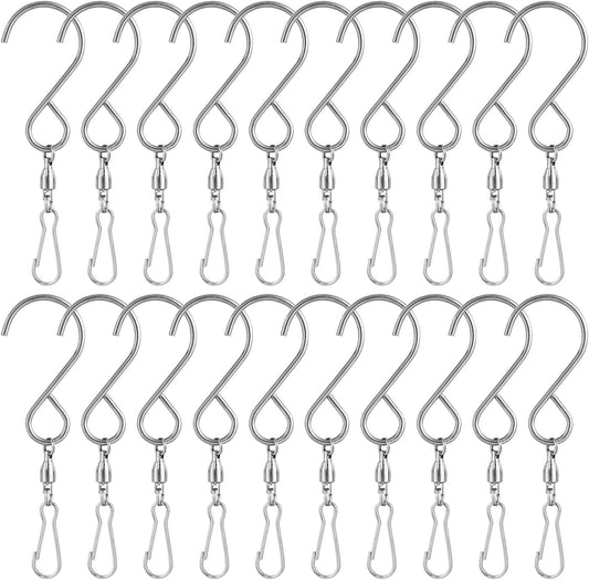 KUUQA 20 Pack Swivel Hooks Clips Wind Spinner S Hook Clips Hanging Wind Chimes Crystal Twisters Party Supplies (Silver)