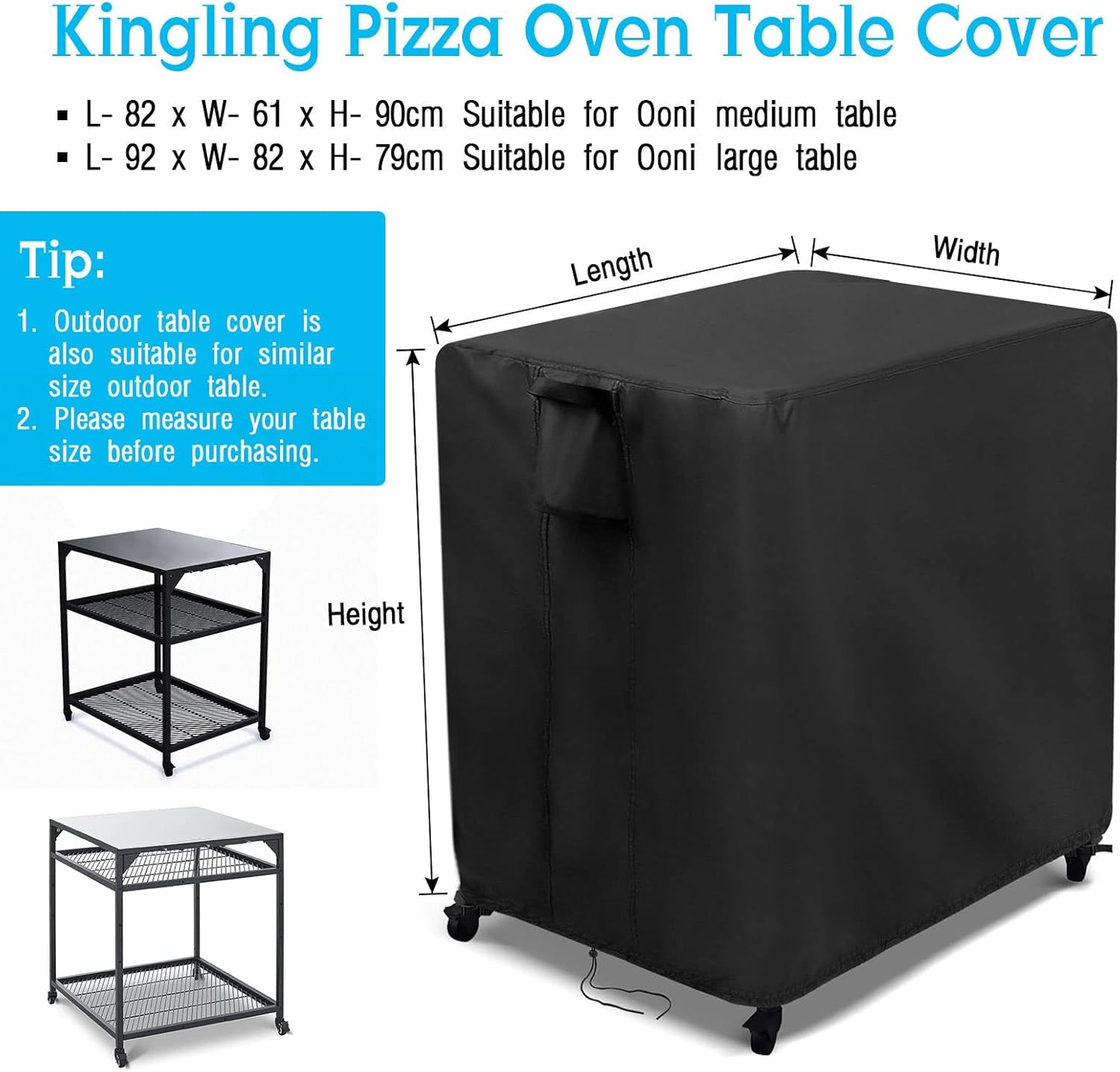 Kingling Outdoor Pizza Oven Table Cover for Ooni Medium Table, Waterproof Outdoor Grill Prep Table Cover Pizza Oven Stand Cover - 32''L x 24''W x 35''H(Black)