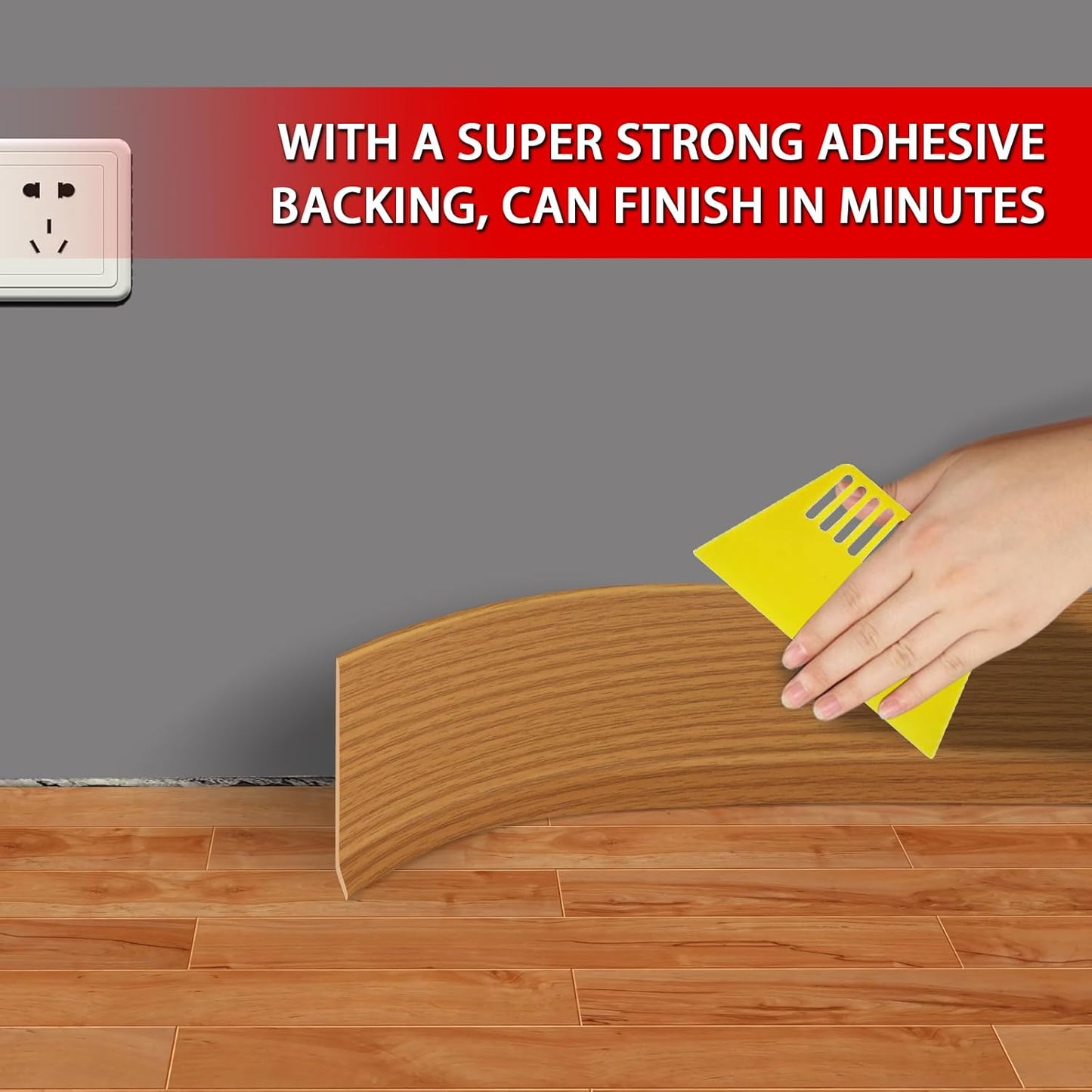 Vinyl Wall Base Baseboard Molding Trim 4" Flexible Self Adhesive Rubber Wall Base Moulding Trim Peel and Stick Design, 4 Inch x 40 Feet, Yellow Wood Grain