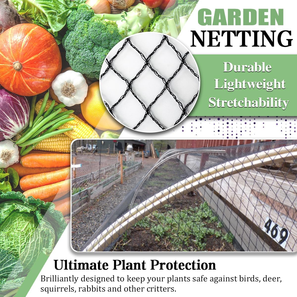 Bird Netting，10 x 10 FT Garden Netting Bird Net for Chicken Coop, Poultry Netting Fence for Fruit Trees, Plants and Vegetables Against Birds, Deer, Squirrels and Other Animals