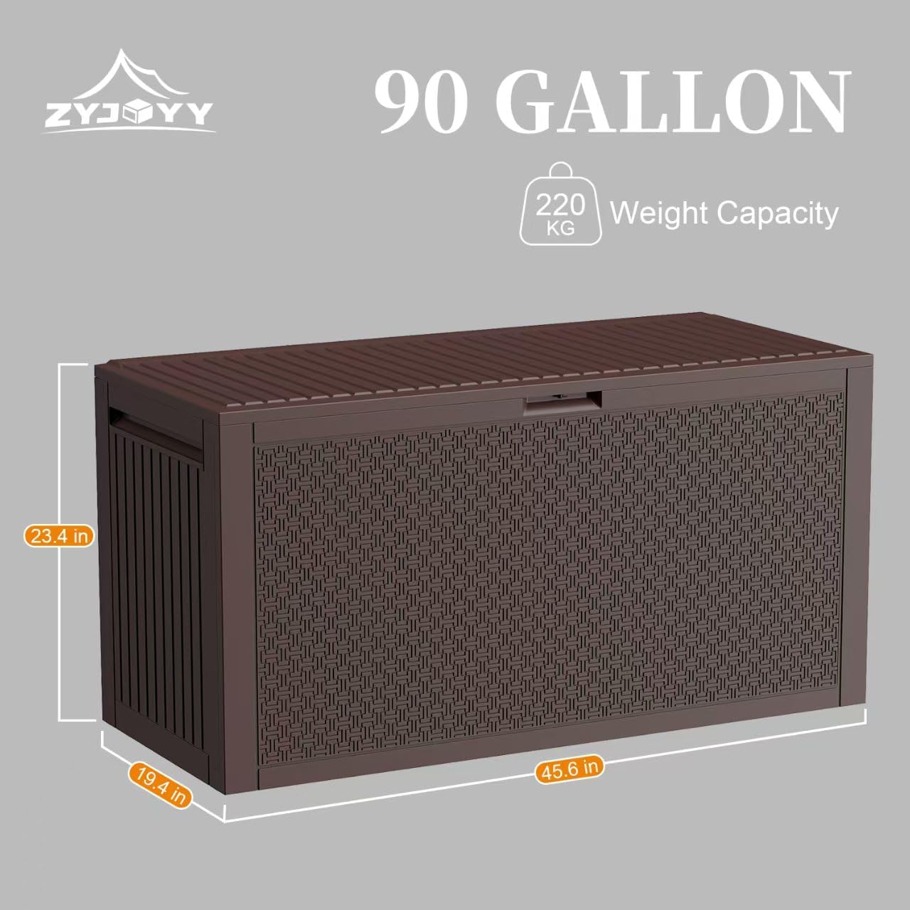 90 Gallon Resin Deck Box, Weatherproof Outdoor Storage Box for Patio, Garden, Pool, and Yard, Lockable Waterproof Bin for Tools, Cushions, and Accessories, Brown