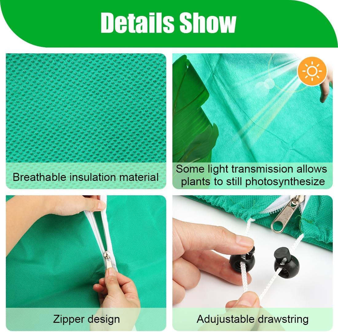 4-Pack Plant Covers Freeze Protection, Frost Covers with Zipper Drawstring, Plant Protectors from Animals, Outdoor Winter Frost Cold Weather Shrubs Trees Jacket Covers (31.5" x 47.3",Green)