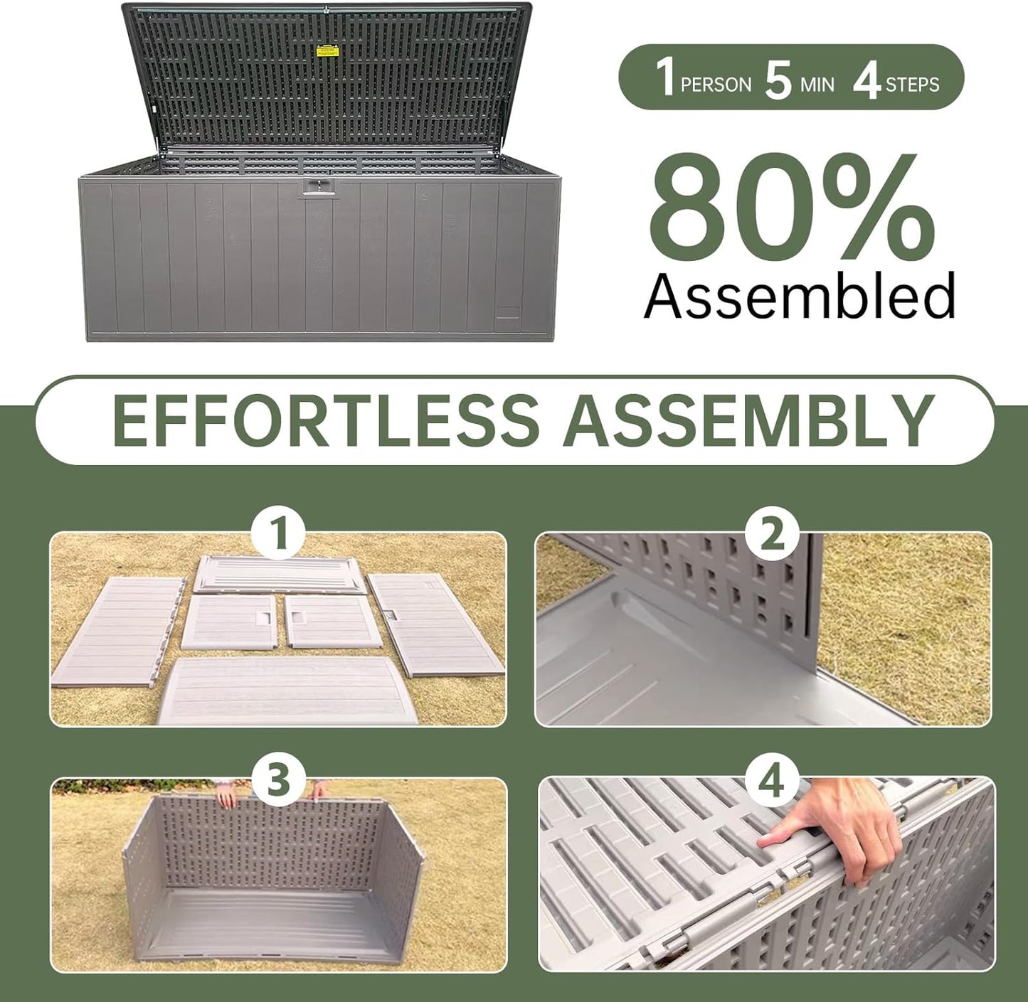 205 Gallon Extra Large Resin Outdoor Storage Box,Waterproof Deck box for Patio Furniture,Garden Tools,Lockable Patio Storage Box,Blow-Molded HDPE