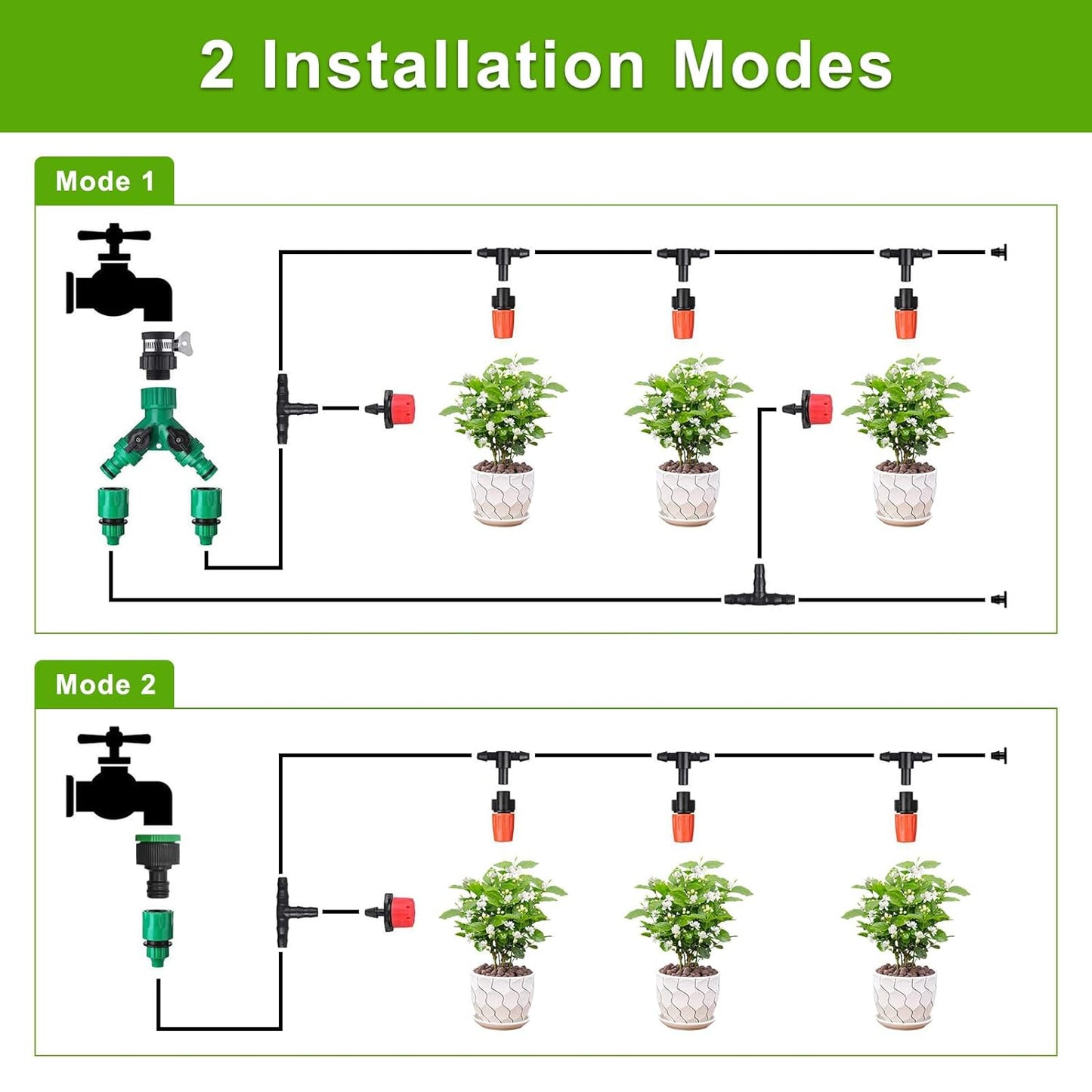 Drip Irrigation Kit 131FT 158PCS with 1/4" Black Distribution Tubing, Automatic Watering System for Garden, Greenhouse, Patio, Flower Bed, Lawn