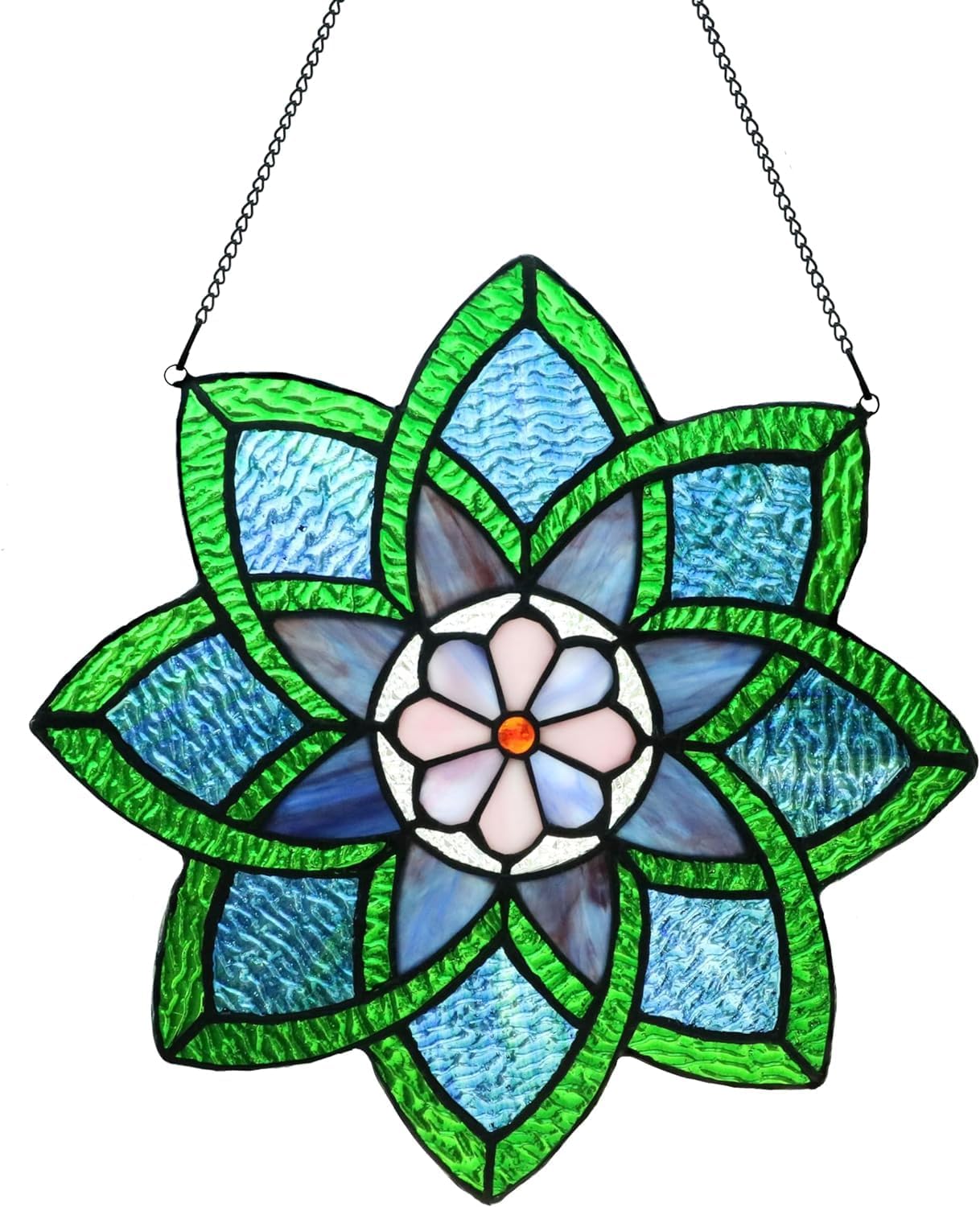 12 Inch Round Stained Glass Window Panel,Handmade Sun Catcher Decorations Stained Glass Window Hangings for The Windows Or Wall (Green)