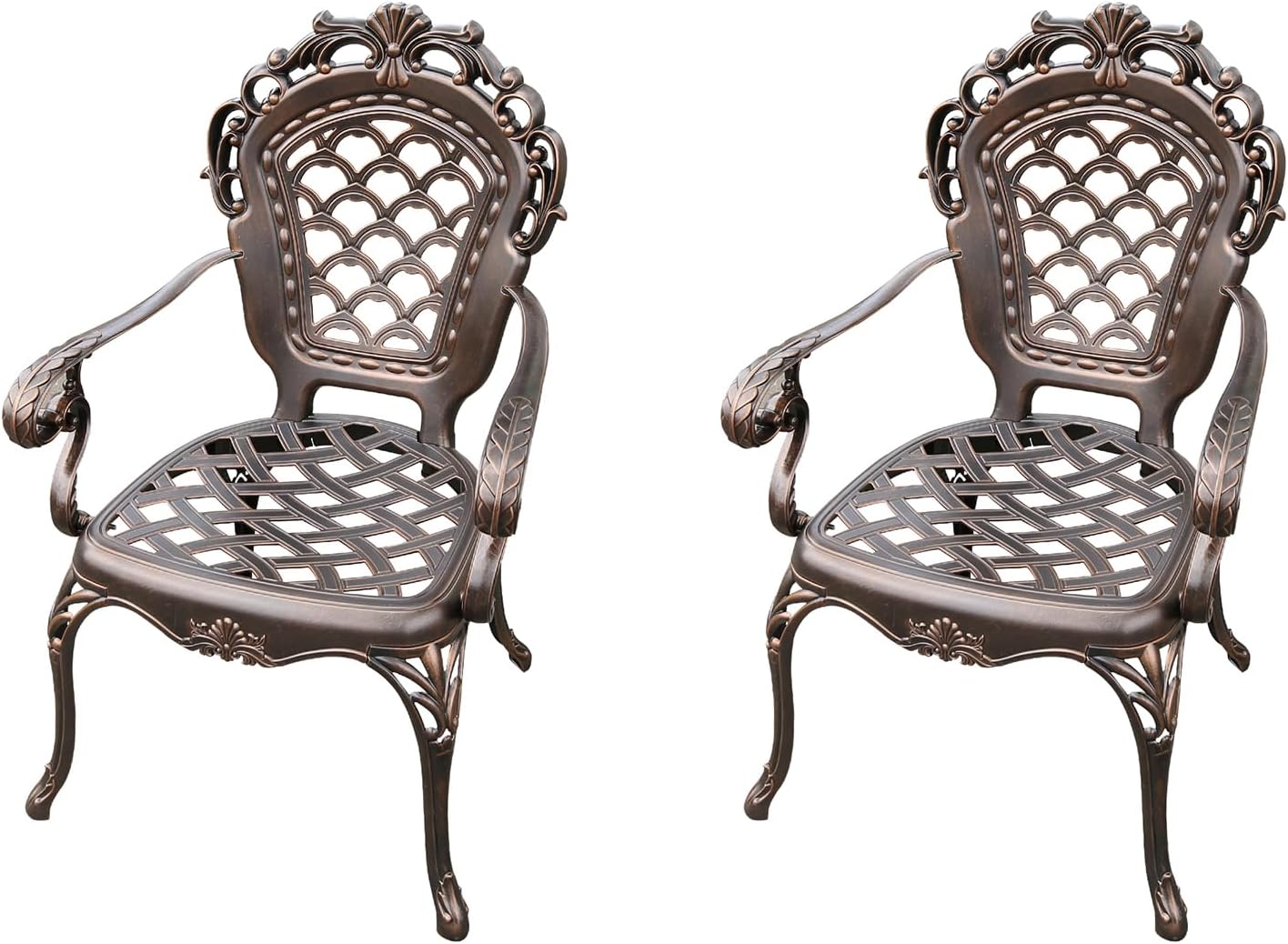 Outdoor Dining Chair Cast Aluminum Patio Chairs Set of 2 All-Weather Patio Dining Chair with Adjustable Feet for Backyard Garden (Avion Chair)