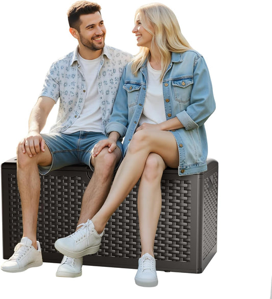 80 Gallon Resin Storage Box, All-Weather, Lockable Multi-Purpose Deck Box for Outdoor Cushions, Patio Items, and Garden Equipment, Pure Brown
