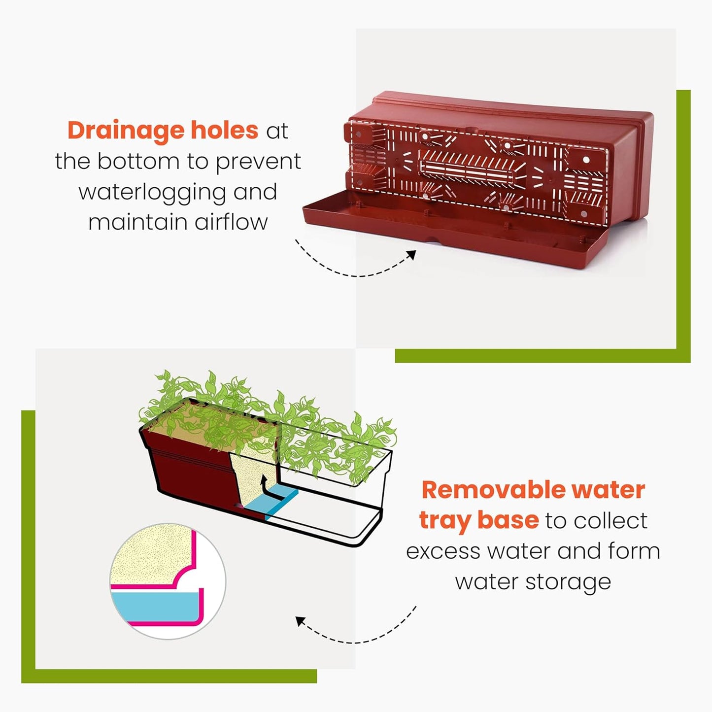 Mintra Window Box Planter, Window Planter Box for Indoor Outdoor Use, Rectangular Pots with Saucers & Drainage Holes, Decorative Plant Pots for Window Sill, Shelf, Desktop, 19" Wx6.75 H, Coral