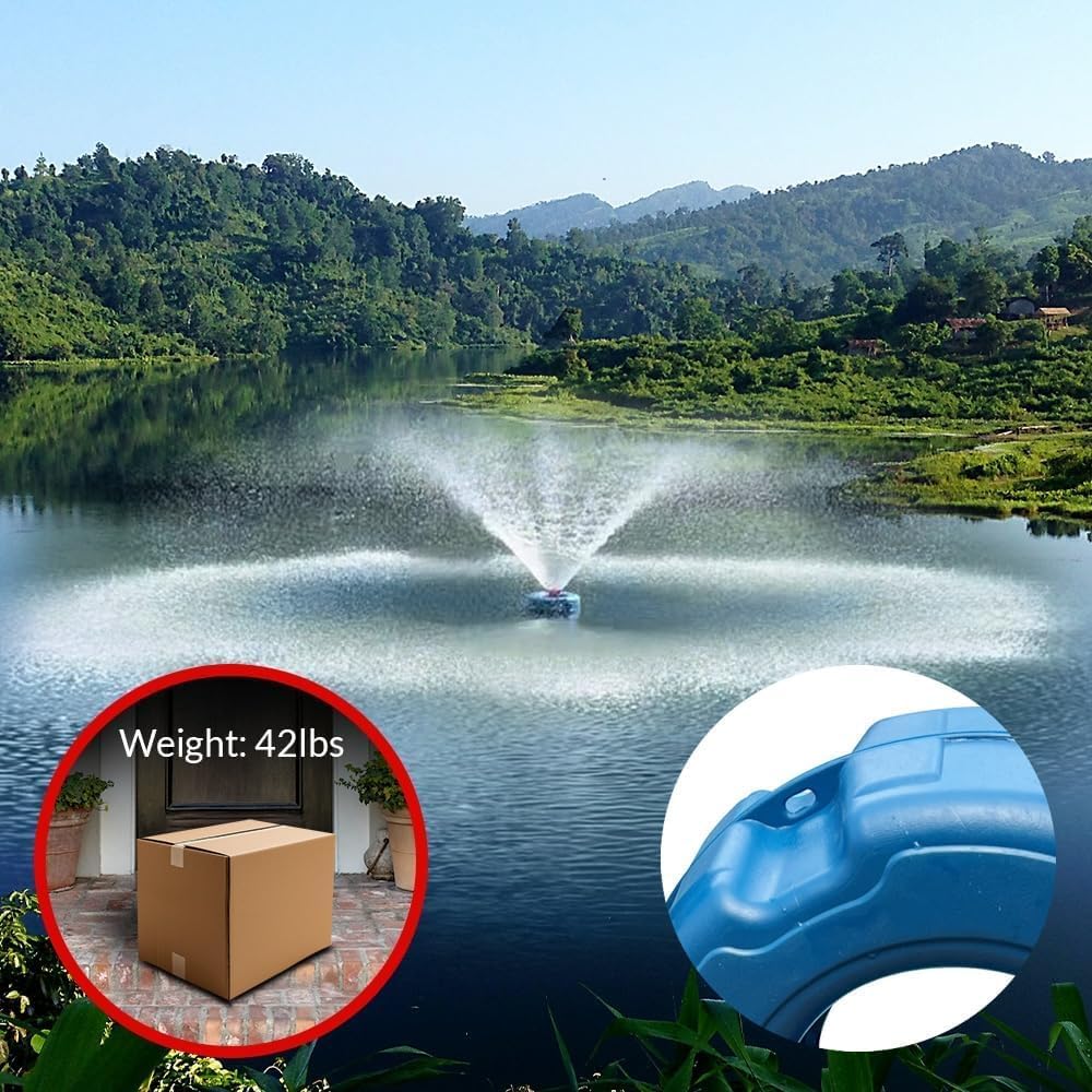 Pond Fountain Aerator - 1HP / 110V 75ft Cord | Stainless Steel Lake Fountain | V-Shape Display | Pond Cascade Pump for Large Ponds | Pond Jet System | Fresh/Salt Water | W/100ft Rope (1 HP)