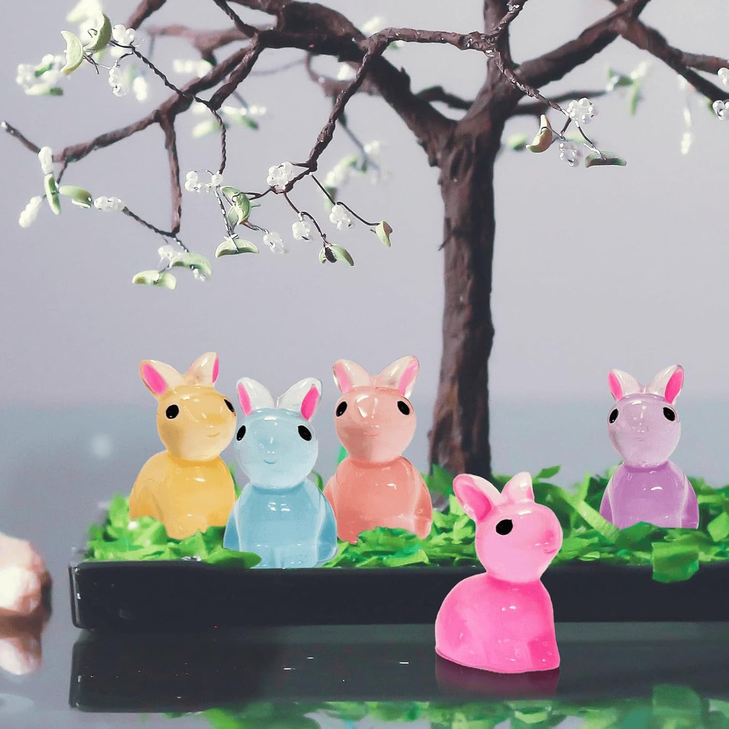 49PCS Tiny Resin Bulk Animals Miniature Figures Ornament Luminous Transparent Multicolor Dollhouse Decor Accessorie for Garden Aquarium Potted Ornament