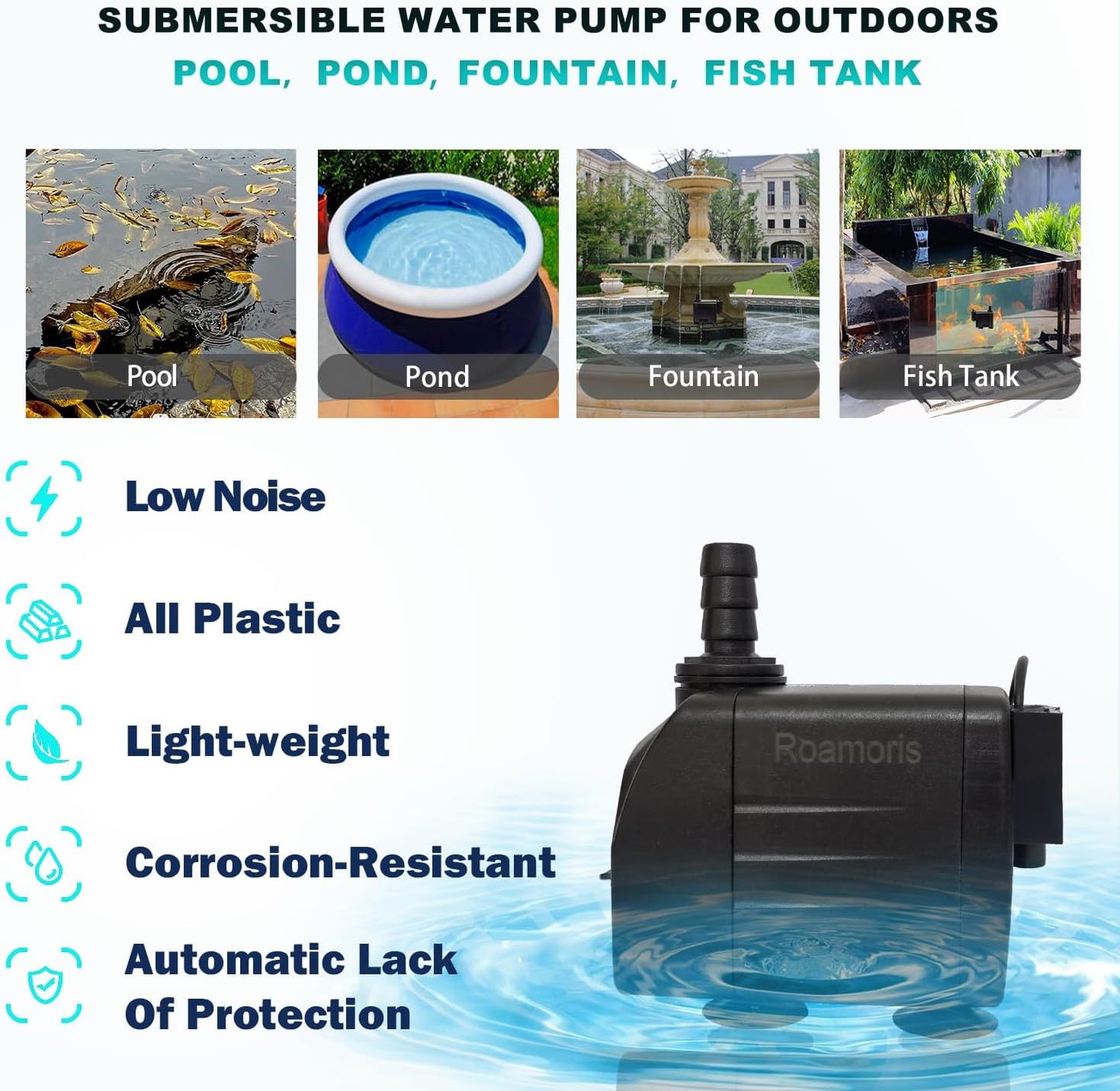 Automatic Fountain Pump With Level Sensor,110V Small Submersible Water Pump For Pond,Aquariums,Fish Tank, Hydroponics,PM06