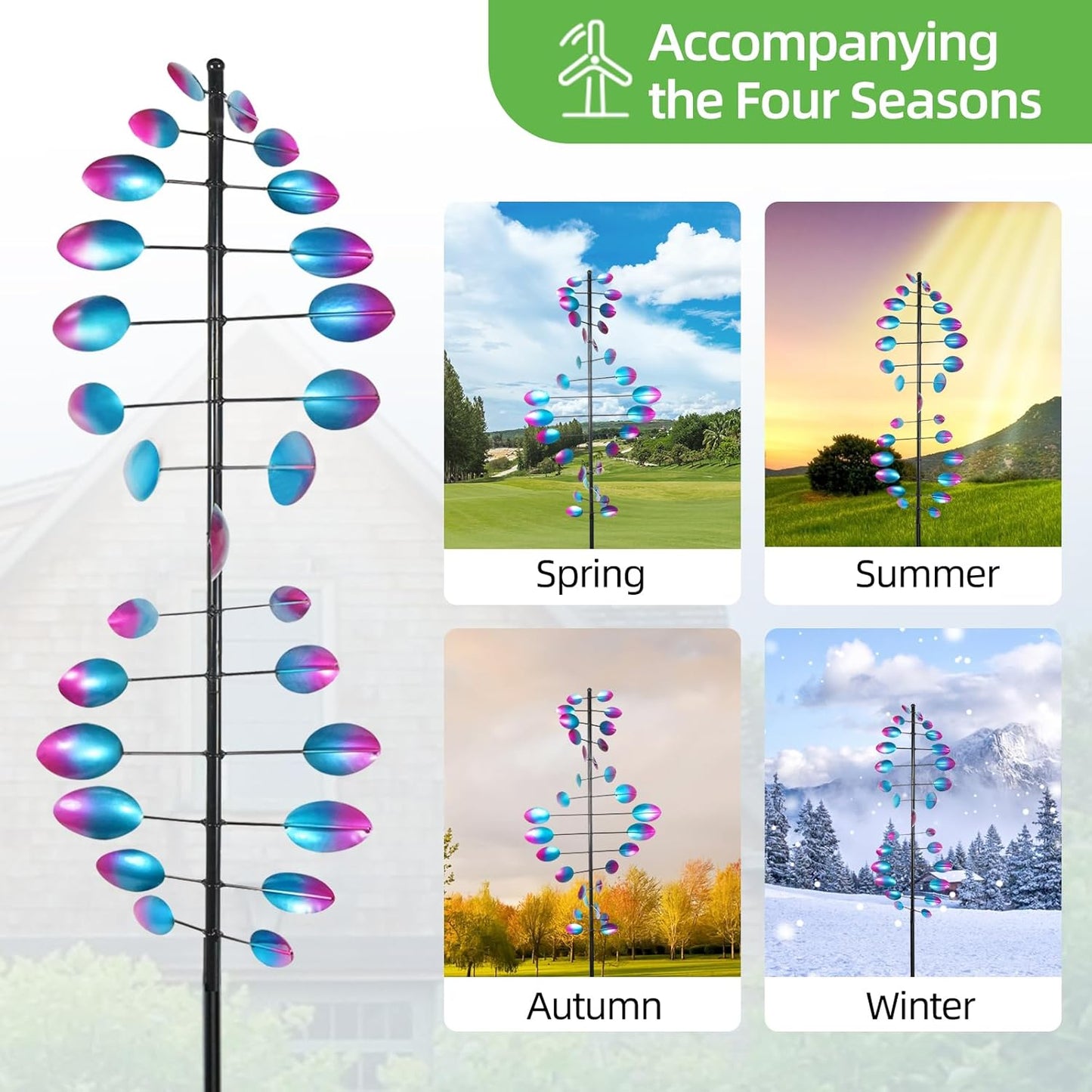 Decoroca 360° Outdoor Wind Sculpture, 90in Kinetic Wind Spinner with Metal Stake, Large Yard Art Decor for Patio, Lawn & Garden(90" H x 24" W)