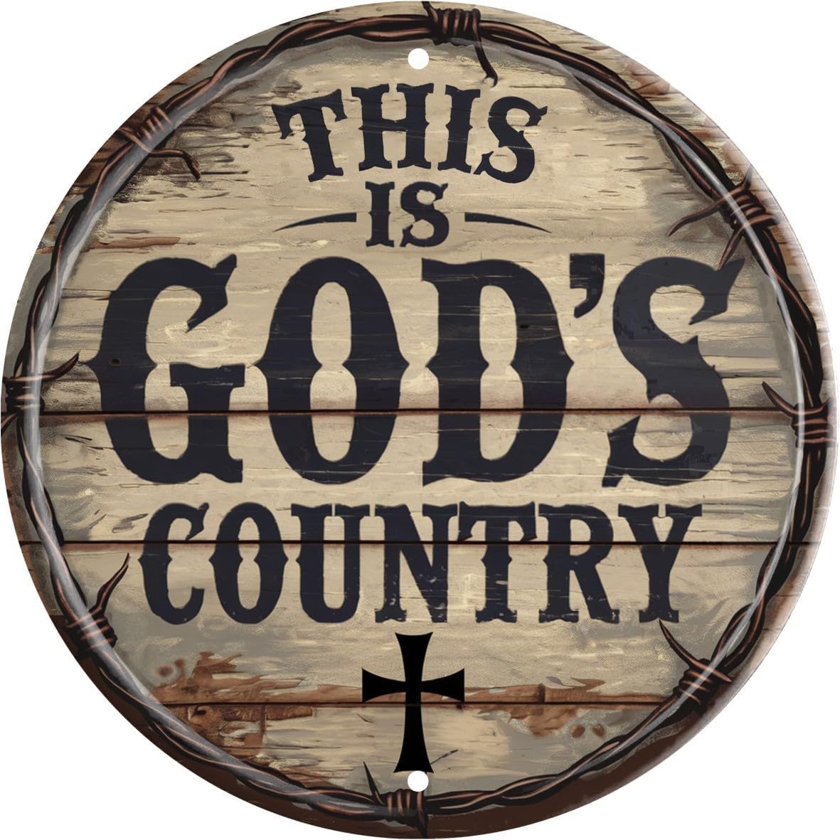 God's Country Welcome Sign for Front Door Round Metal Door Sign 8x8 Inch Home Art Office Coffee Shop or Bedroom Decor Gift Creativity