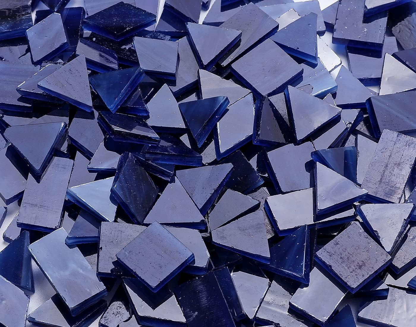 Lanyani 200 Pieces Glass Mosaic Tiles for Crafts,4 Shapes Mixed Colorful Tiffany Stained Glass Pieces,Square/Rectangle/Diamond/Triangle,Navy Blue