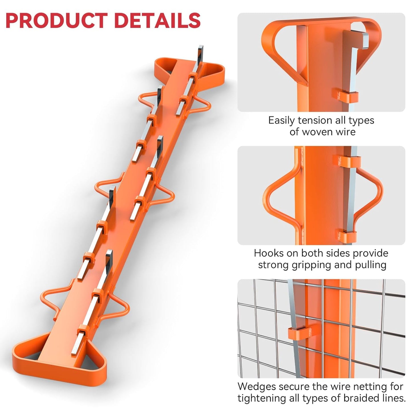 4ft Woven Wire Fence Stretcher Bar with 5 Wedges Heavy Duty Wire Stretcher Fence Tool for Farms, Ranches, Garden Barriers, Yard (Orange)
