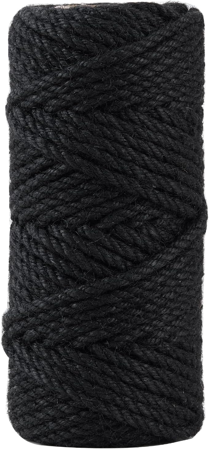 100 Feet 5mm Thick Black Natural Jute Twine, Garden Twine Heavy Duty Industrial Packing Materials String Wrapping, Arts, and Crafts, Halloween Wrapping, Gardening Applications