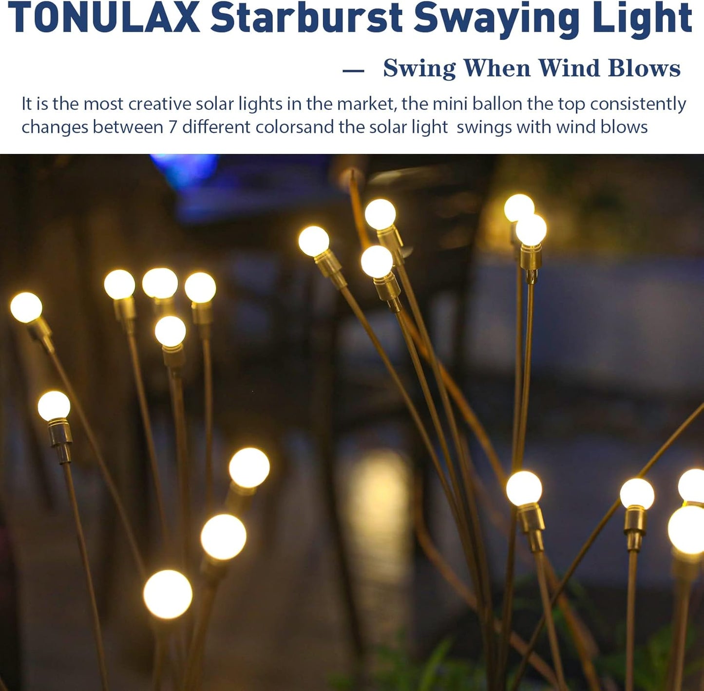 TONULAX Solar Garden Lights - Upgraded Solar Swaying Light, Sway by Wind, Outdoor Lights, Yard Patio Pathway Decoration, High Flexibility Iron Wire & Heavy Bulb Base, Warm White(10 Pack)