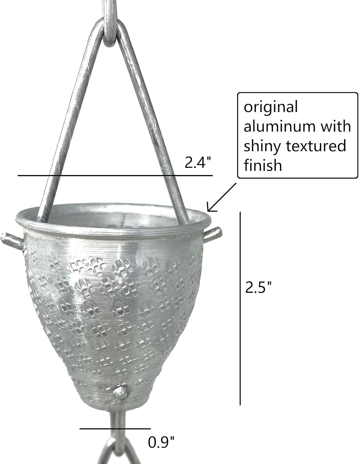 8.5 ft Tinkle Trickle Cups Aluminum, to Replace Roof Gutter Downspout, with Installation Kit, Rainwater Catcher/Water Diverter, JAS3007AL