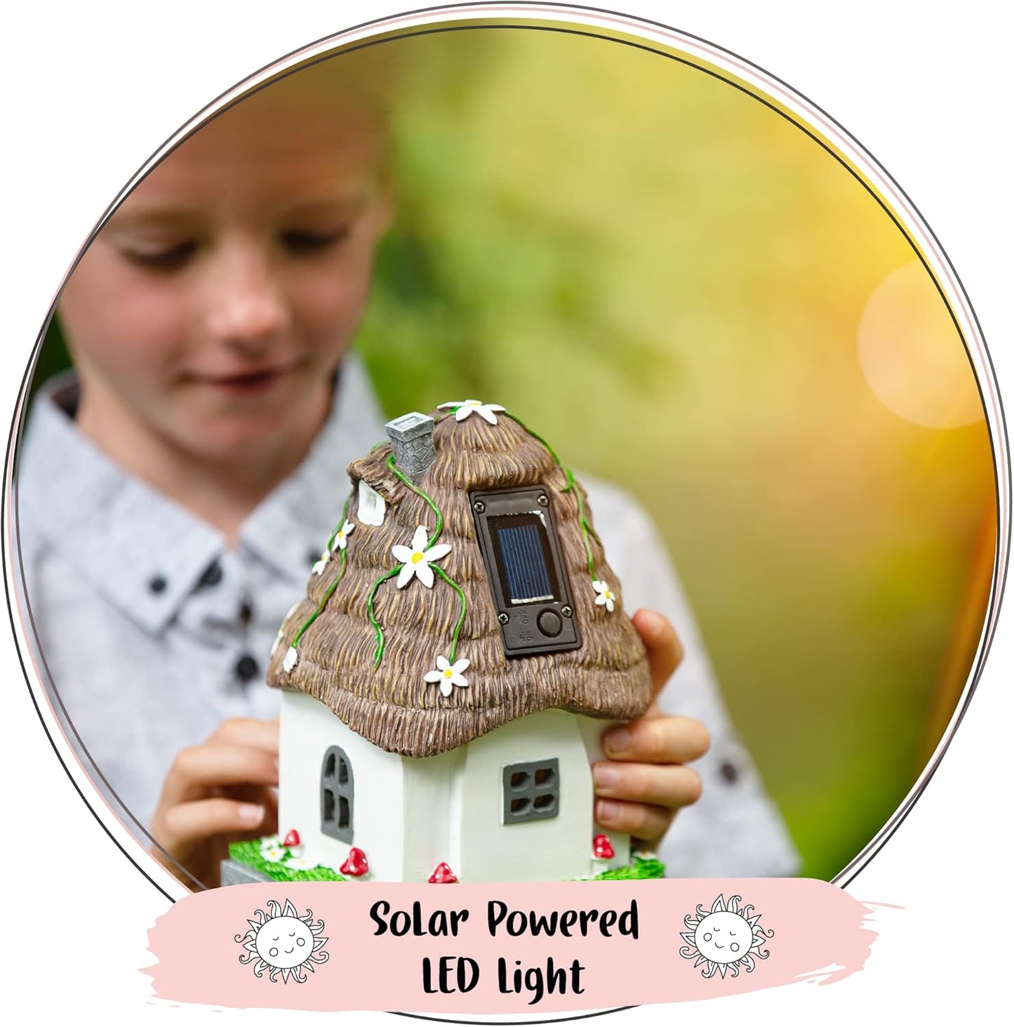 WILD PIXY Fairy Garden House - Glow in The Dark Fairy Cottage with Opening Door and Solar LED Light, Beautiful Miniature Garden Decoration for Indoor or Outdoor Fairy Gardens - 7.1" Fairy House