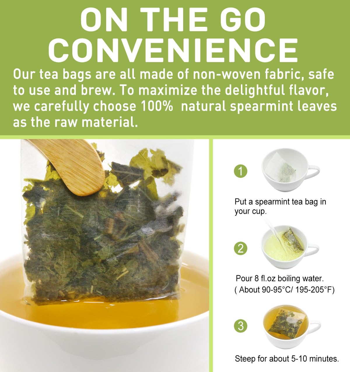 Olvvla - Spearmint Tea Bags - 1.5g X 50 Count - 100% Pure Natural Spearmint Leaves Herbal Tea - Non-GMO - Caffeine-free - Rich in Antioxidants & Promote Relaxation