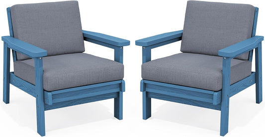 SERWALL HDPE Outdoor Couch Set of 2, Blue Frame and Grey Cushion