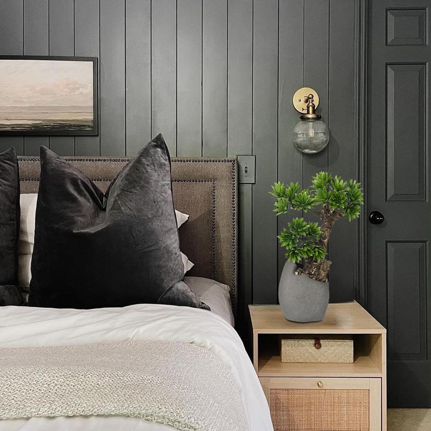 Fake Bonsai Tree Bonsai Plant 13.8” Tall Artificial Bonsai Trees with Cemant Pot Decorated with Pebbles Desk Plant Indoor Bonsai for Home Office Decor