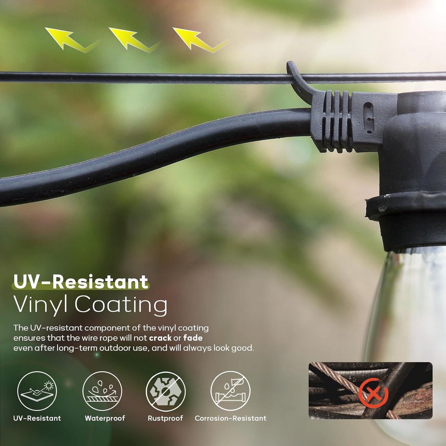 Vinyl Coated Wire Rope 1/16 Inch Overmolded to 3/32 Inch, 200FT 304 Stainless Steel Cable with 60 Pcs Crimping Sleeves for String Light Hanging Kit, Clotheslines and Trellis Wire