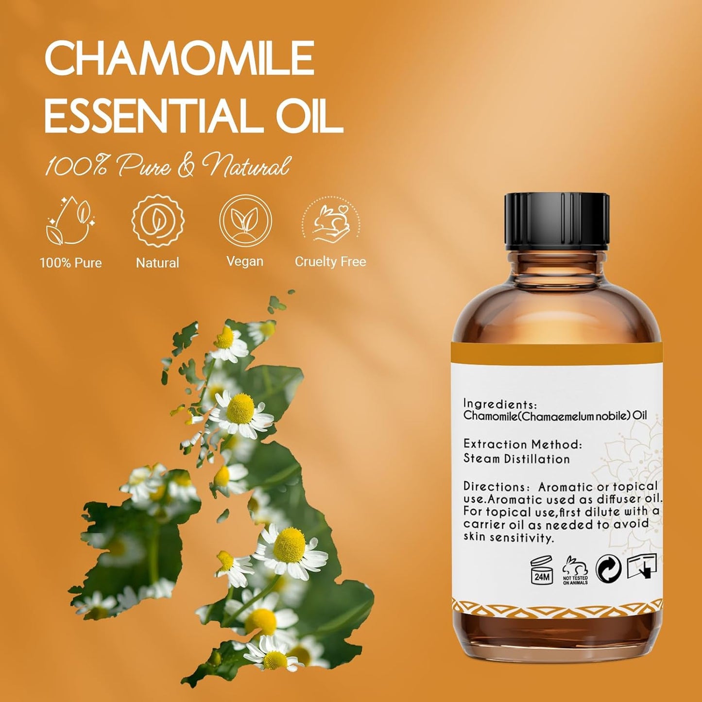 Chamomile Essential Oil, Pure Natural Chamomile Oil for Skin Body Hair Diffuser - 4 Oz