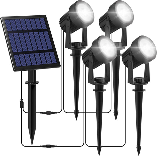 Solar Spot Lights Outdoor, 4-in-1 Solar Landscape Spotlight Waterproof 9.8ft Cable, 5W 3000mAh, Auto ON/Off Adjustable Wall Lights for Yard, Ground, Garden, Pool, Lawn (Cold White)