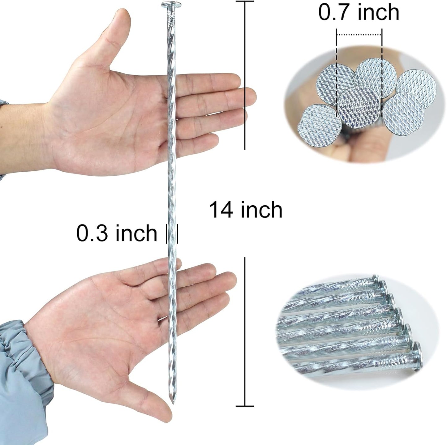 14 Inch Heavy Duty Spiral Landscape Spikes Solid Galvanized Metal Garden Stakes for Speed Bump, Wheel Stop, Paver Edging, Floor Covering, Weed Barriers, Tent, Garden Plants (15)