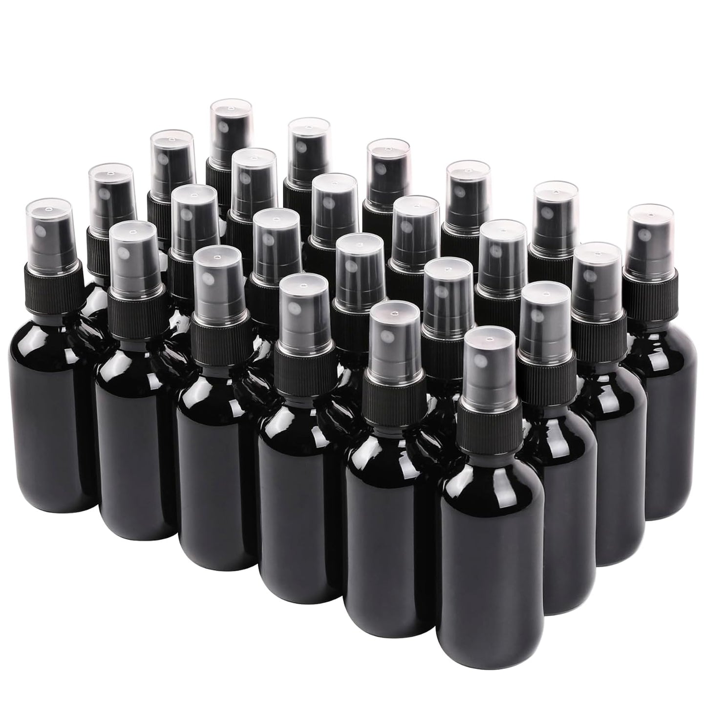 Black Glass Small Spray Bottle 2 oz 24 Packs,Fine Mist Sprayer Small Clear Bottles,Refillable Containers mini spray bottles for Cleaning Solutions and Skin Care (Black 24pcs)