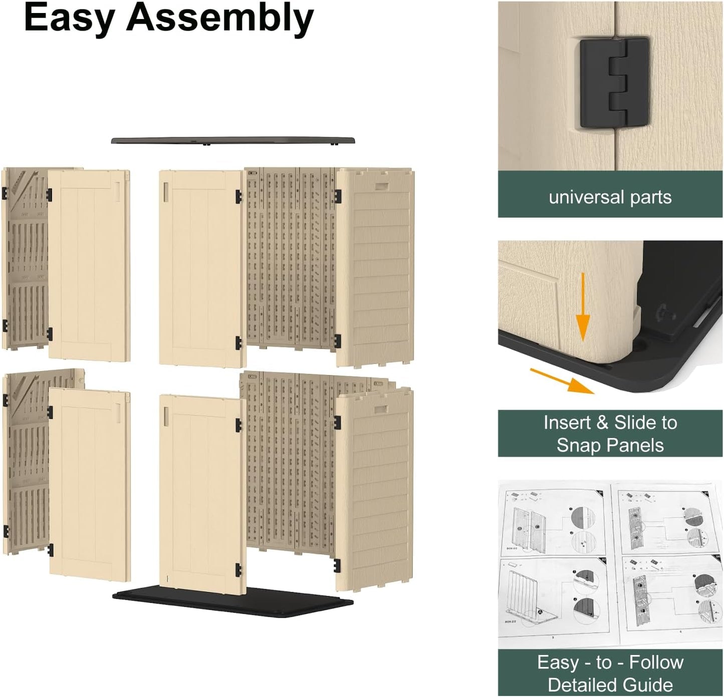 60 Cu.Ft Vertical Outdoor Storage Shed, All-Weather Resin Storage Cabinet Waterproof with Lockable Floor, Tall Backyard Shed for Patio Furniture, Garage, Garden, Pool Accessories, Porch (Khaki)