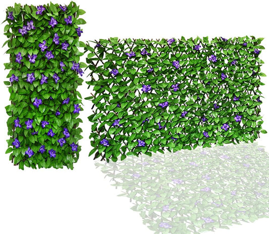 Expandable Fence Privacy Screen for Balcony Patio Outdoor,Decorative Faux Ivy Fencing Panel,Artificial Hedges (1, Purple Flower)