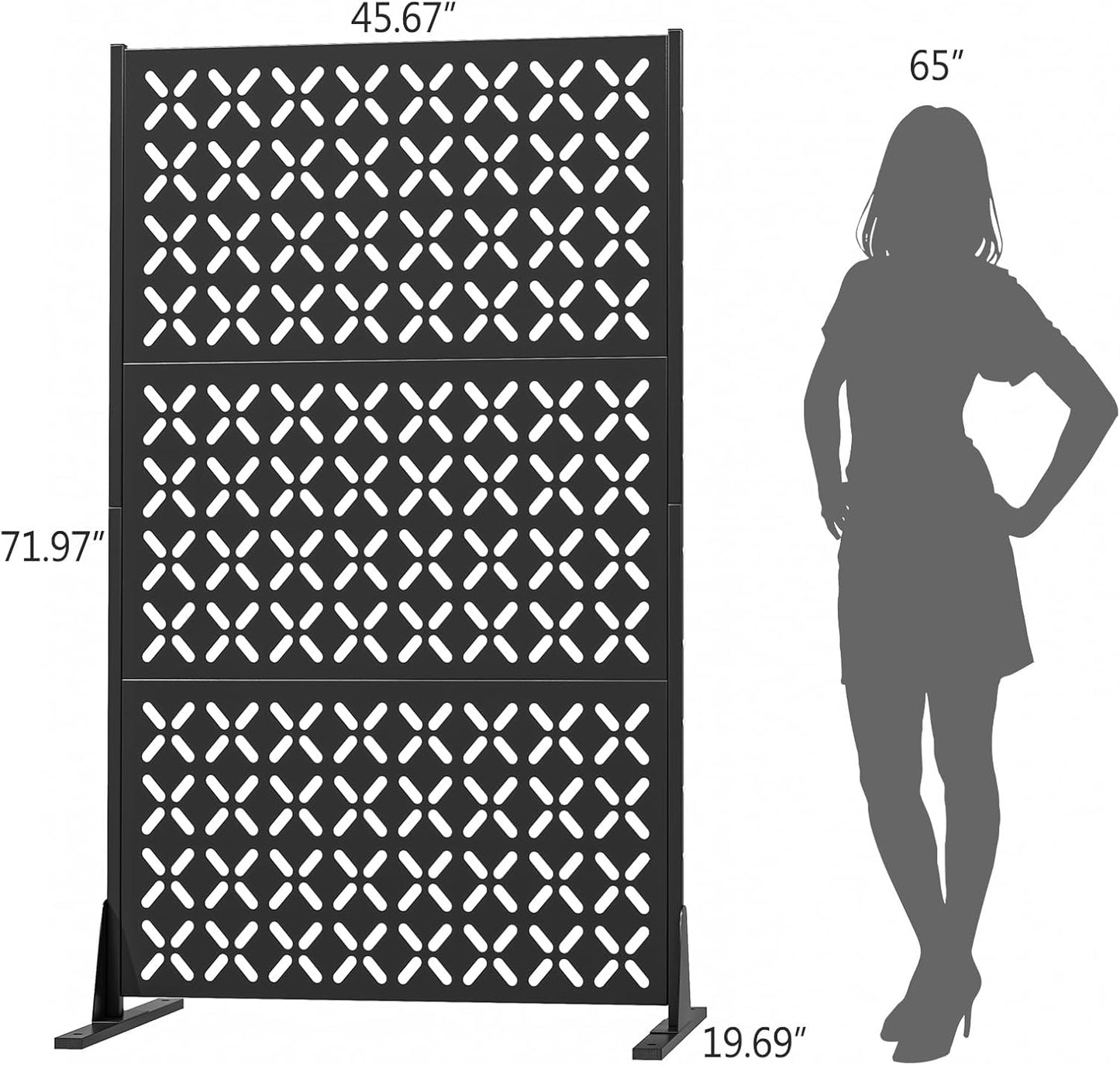 Metal Privacy Screen Outdoor 72" H×47" W,Freestanding Decorative Privacy Screen for Balcony Yard&Garden,Privacy Fence-Black&Louvered (X)