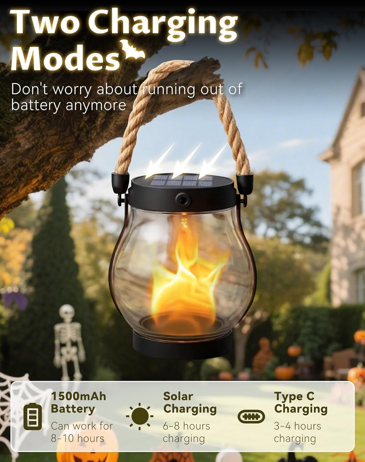 Kaliqo Solar Lanterns Outdoor Lights, Hemp Rope Flame Lights, Dancing Flame Solar Lights,It is Suitable for Outdoor Camping, Home Garden Decoration, Etc. (2pcs)