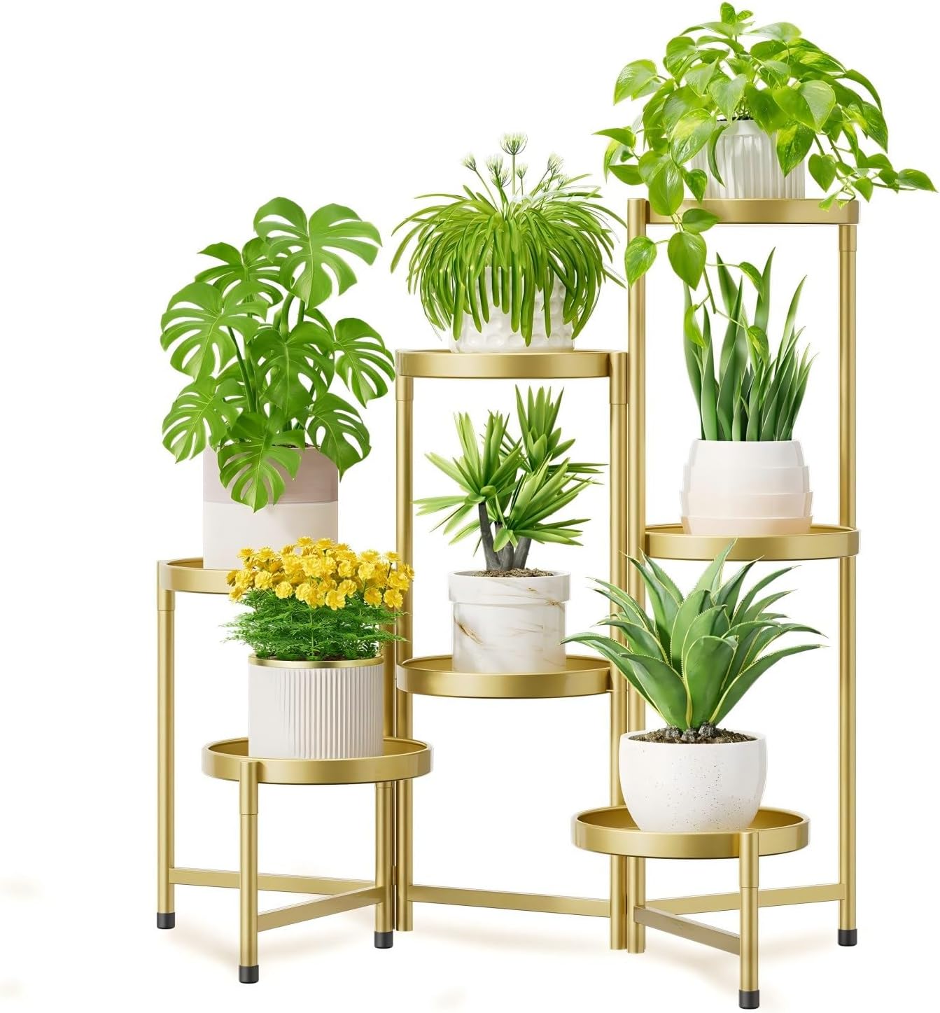 iDavosic.ly 7 Tier Large Plant Stand Indoor, 10 Inch Wide Tall Corner Metal Plant Stands Outdoor for Multiple Plants, Folding Tiered Flower Display Holder Rack Shelf, Gold