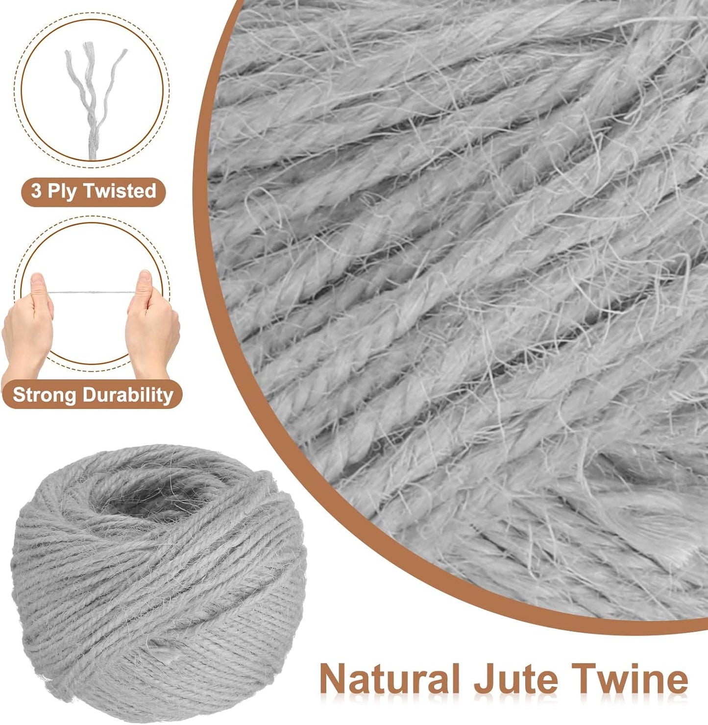 uxcell 164 Feet Natural Jute Twine String,2mm Thin Garden Twine Rope Colored Plant String Cord for DIY Art Crafts Gift Wrapping Decoration Packing Gardening Plant Hanger,Grey