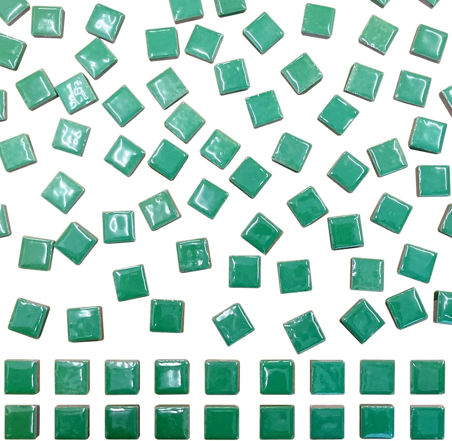 100 Pieces Ceramic Mosaic Tiles 3/5" Square Shapes Mosaic Ceramic Pieces Stained Ceramic Tiles Supplies for Crafts Beginner Mosaic Project Stepping Stones Mosaic Birdhouse Decor - Green