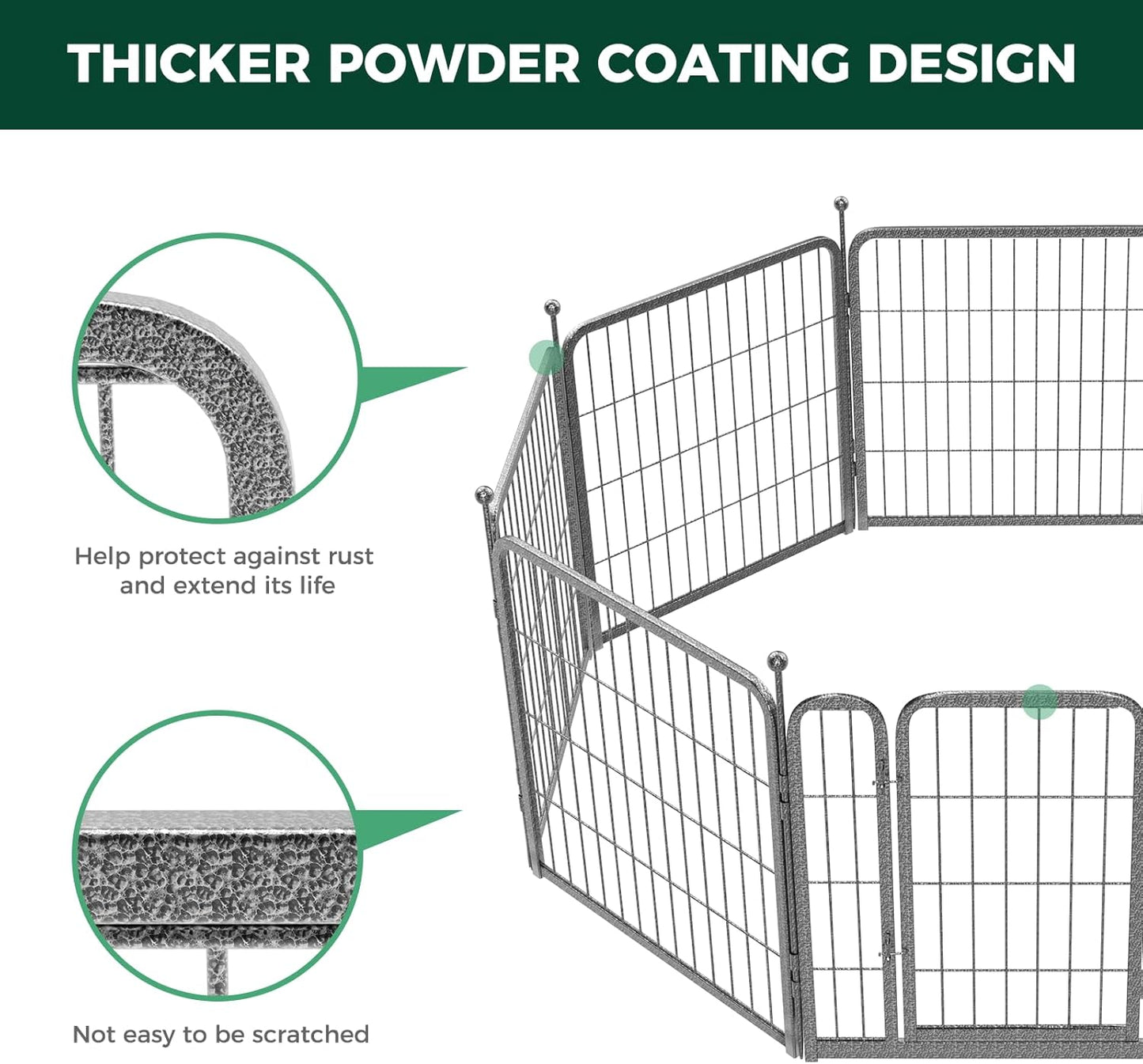 FXW Garden Fence Outdoor for The Yard – 24in(H) x 30.4ft(L) Heavy Duty Metal Animal Barrier for Dog and Rabbit, Decorative Dog Fence, 16 Panels, Silver