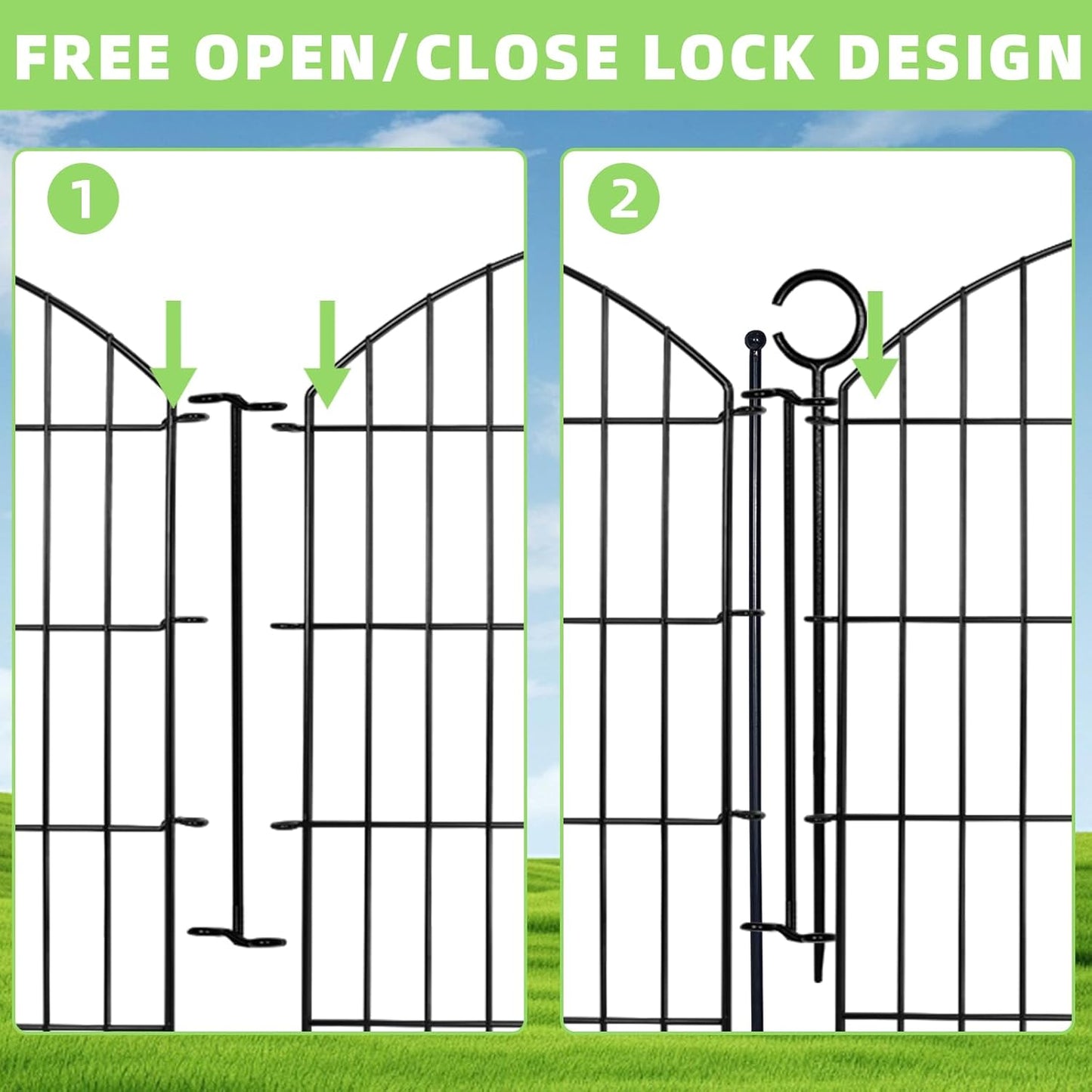 Decorative Garden Fence 32in (H) x12ft (L), 5 Pack No Dig Fence Animal Barrier for Dog with Lock, Arched Flower Bed Edging, Wire Border Panel Fencing for Yard Patio Outdoor Decor