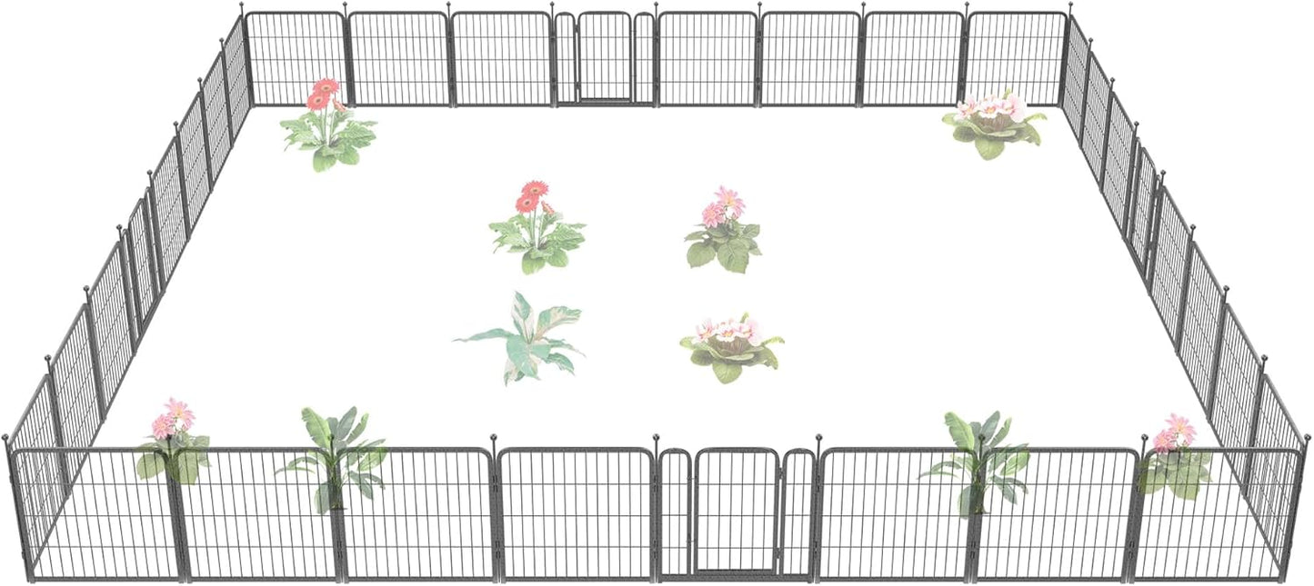 FXW Garden Fence Outdoor for The Yard – 24in(H) x 60.9ft(L) Heavy Duty Metal Animal Barrier for Dog and Rabbit, Decorative Dog Fence, 32 Panels, Silver