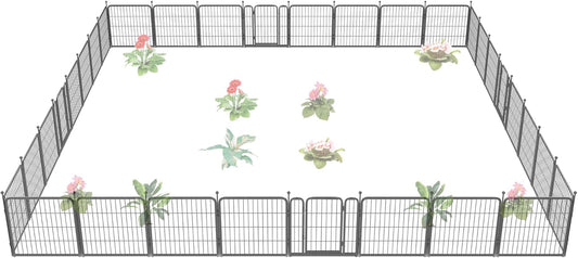 FXW Garden Fence Outdoor for The Yard – 24in(H) x 60.9ft(L) Heavy Duty Metal Animal Barrier for Dog and Rabbit, Decorative Dog Fence, 32 Panels, Silver