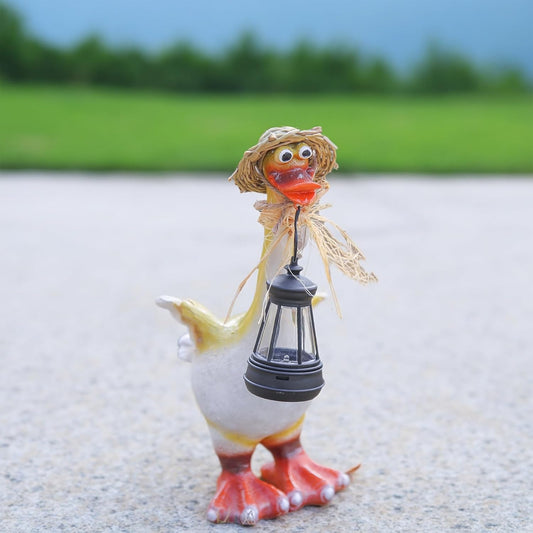 Solar Lamp Garden Duck Figurine - Charming Outdoor Statue Solar Lamp, Whimsical Straw Hat Design
