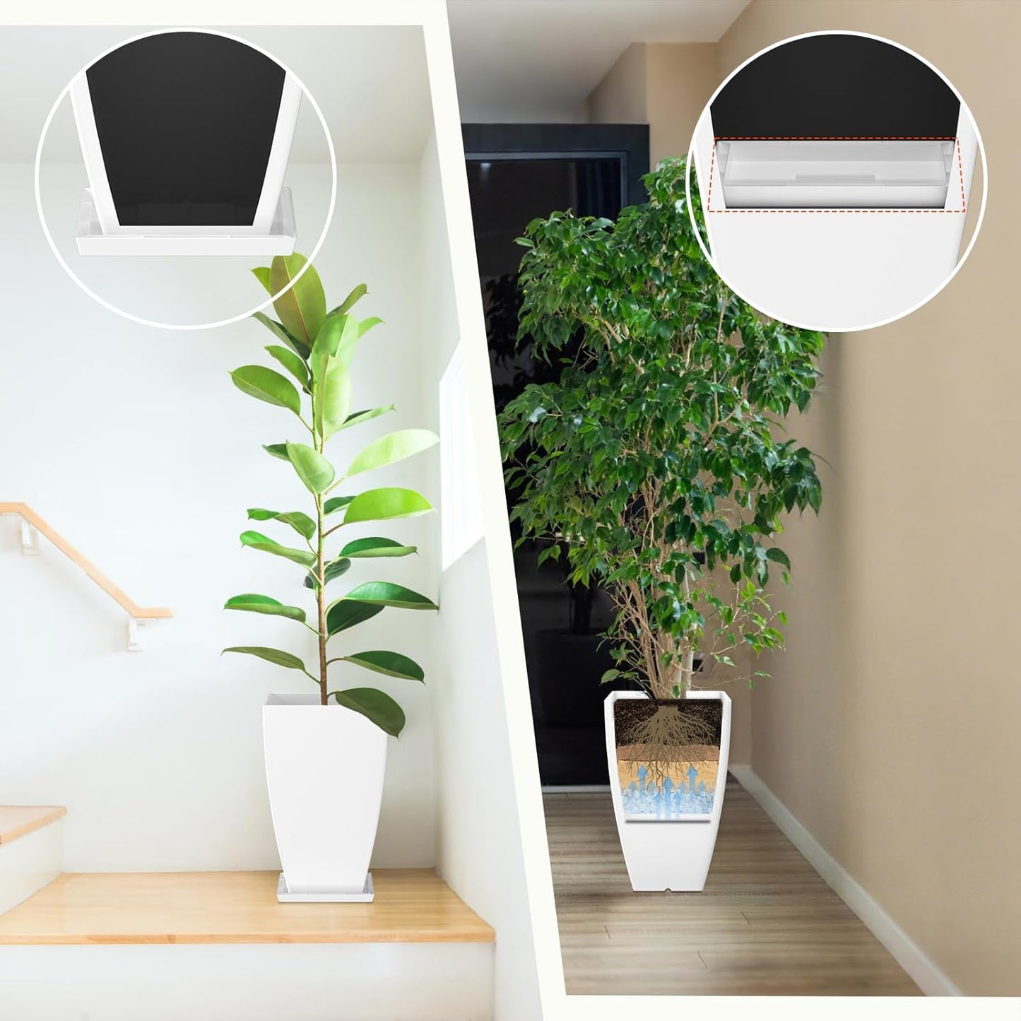 21" Tall Outdoor Planters Set of 2,Front Porch Planter Pots with Drainage Design Holes for Patio, Porch, Garden, Indoor,White