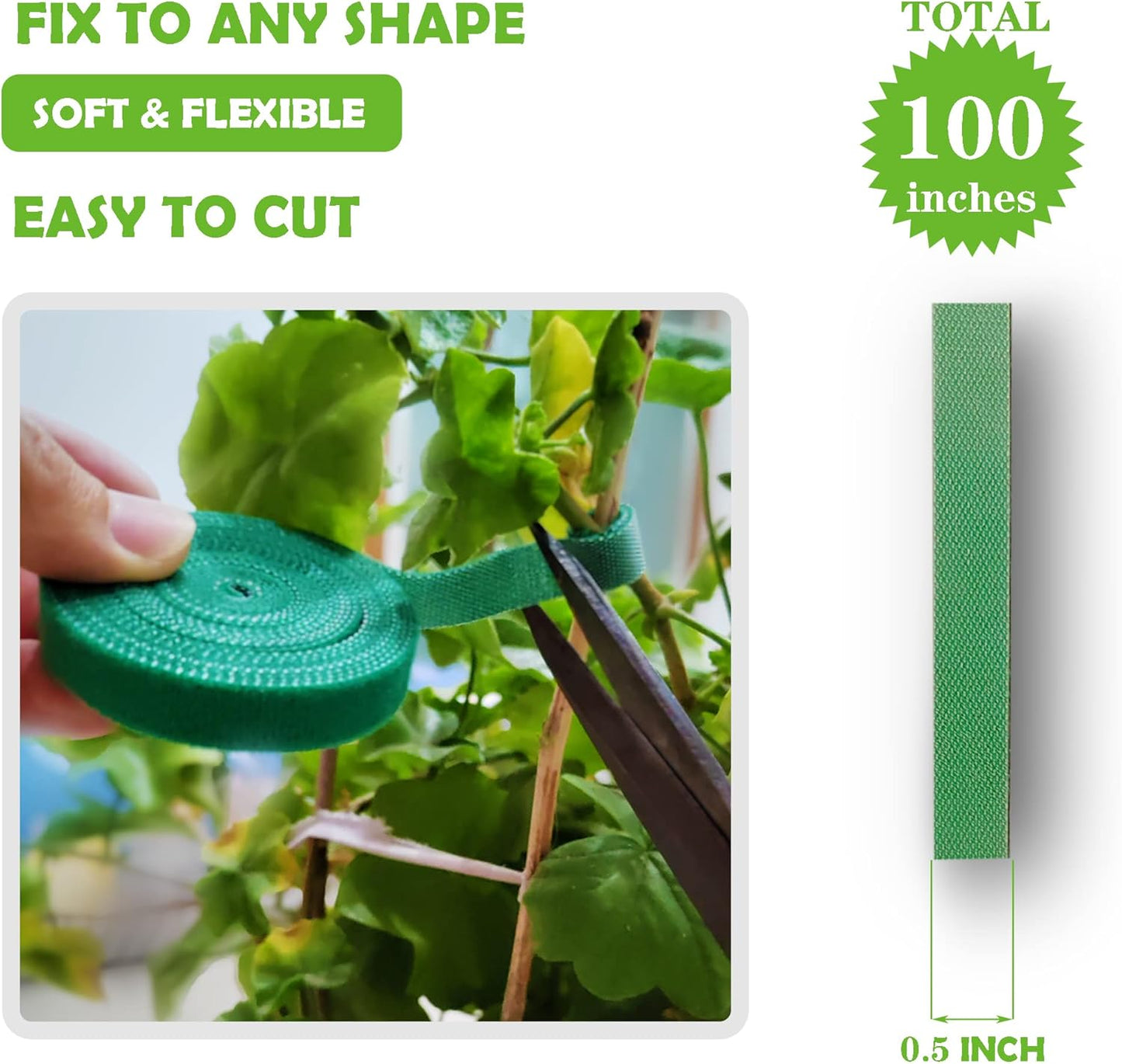 Green Garden Ties|Plant Ties for Climbing Plants 100 feet x1/2‘’in 3 Rolls|Plant Supports for Effective Growing Strong |Green-Recycled Plastic Garden Twine & Twist Ties for Tomato Stakes