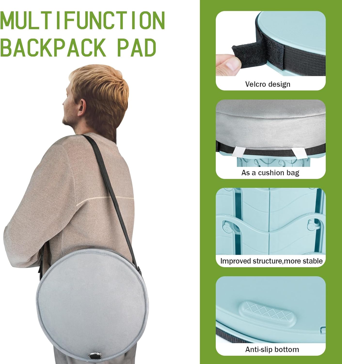 Deer's Life Portable Collapsible Stool with Cushion Pad, Retractable Folding Telescopic Camping Seat for Adults, Small Lightweight Sturdy Adjustable Stools for Travel,Kitchen,Garden,Fishing