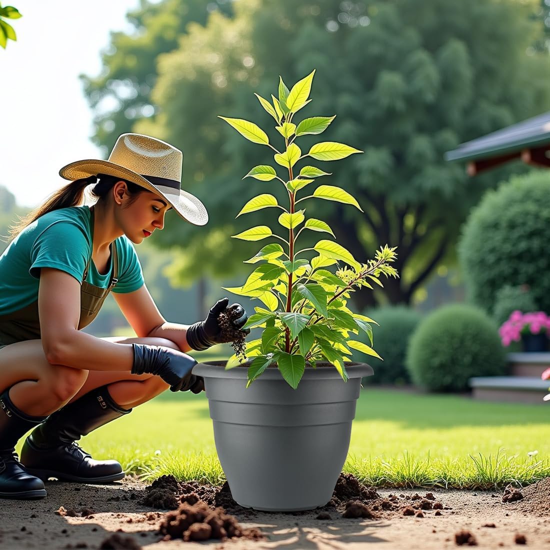 Large Plastic Pots for Plants, 16 Inch Planters for Outdoor Plants, Durable and Lightweight Flower Pots, Large Outdoor Planters(Pack of 3, Gray)