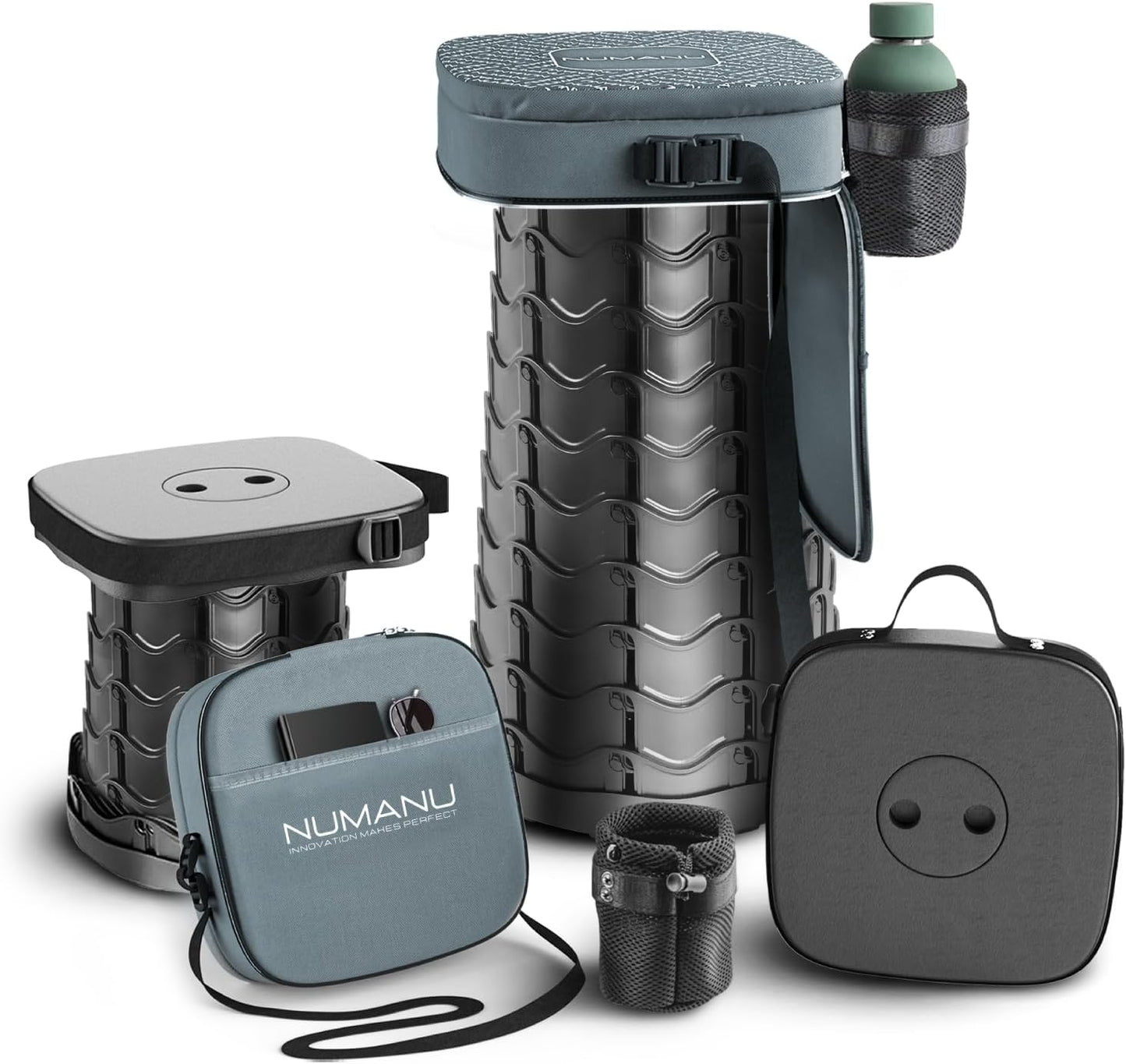 2025 Upgraded Square Collapsible Stool & 3IN1 Cushioned Carry Bag, Adjustable Height Folding Stool, Telescopic Camping Chair Retractable Seat or Footrest for Outdoors & Travel, 18" Max 620lbs