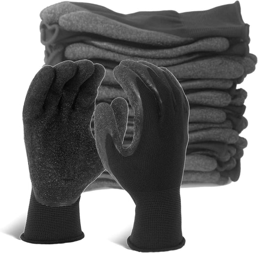 Evridwear Crinkle Latex Rubber Hand Coated Safety Work Gloves for Men Women General Multi Use Construction Warehouse Gardening Assembly Landscaping (M-Size Sizing) 12 Pairs Pack