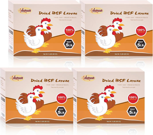 Adaman Dried Black Soldier Fly Larvae 20 LBS-100% Natural Non-GMO BSF Larvae-More Calcium Than Dried Mealworms High-Protein Chickens Treats, Food for Birds, Ducks, Repitle, Hedgehog, Bearded Dragon
